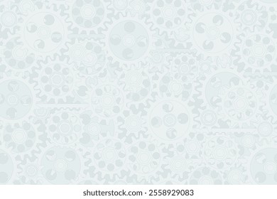 Seamless gears pattern light gray white tech background. Industrial mechanics texture. Vector flat design drawing web page fill backdrop. Technology wrapping paper design