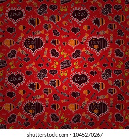 Seamless Geek valentine':s day hearts background. Vector illustration. Valentine':s with red, brown and white elements. Heart pattern.