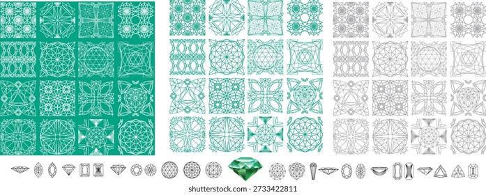 Gemstone sem emenda padrão de treliça verde esmeralda