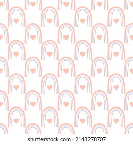 Seamless gentle children's rainbow pattern. Lovely modern decor in pastel colors. Perfect for printing on fabrics, phobos, wrapping paper, wallpaper in the nursery.