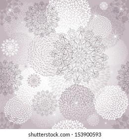 Seamless gentle christmas pattern with white and silver balls and snowflakes (vector EPS 10)