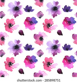 Seamless gentle floral pattern in the style of watercolor flowers. Handmade illustration for greeting cards, wallpaper, stationery, fabric.