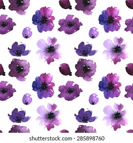 Seamless gentle floral pattern in the style of watercolor flowers. Handmade illustration for greeting cards, wallpaper, stationery, fabric.