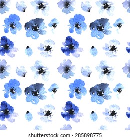 Seamless gentle floral pattern in the style of watercolor flowers. Handmade illustration for greeting cards, wallpaper, stationery, fabric.