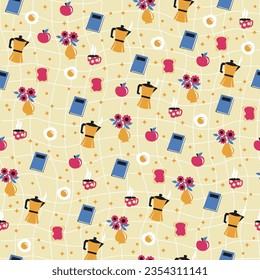 Seamless gentle pattern on the theme good morning. Vector graphic.