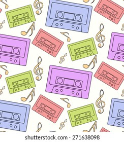 Seamless gentle pattern with silhouettes of the notes and tapes