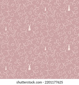 Seamless gentle patterns with rabbit or hare on a pink background. Wallpaper, wrapping, frost pattern, background
