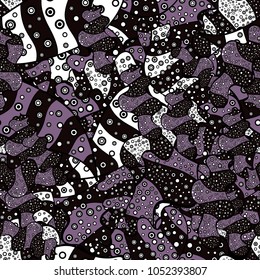 Seamless Gentle, spring on black, purple and white colors. Vector - stock. Modern stylish texture.