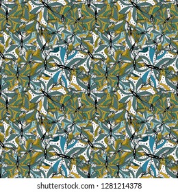 Seamless Gentle, spring on green, yellow and white colors. Vector - stock. Modern stylish texture.