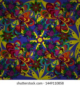 Seamless Gentle, spring on red, yellow and violet colors. Modern stylish texture. Vector - stock.
