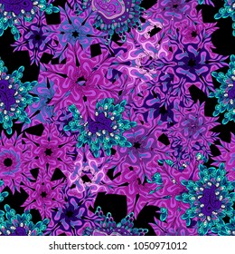 Seamless Gentle, spring on violet, black and blue colors. Vector - stock. Modern stylish texture.