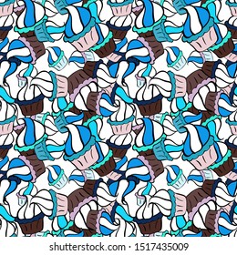 Seamless Gentle, spring on white, blue and black colors. Modern stylish texture. Vector - stock.