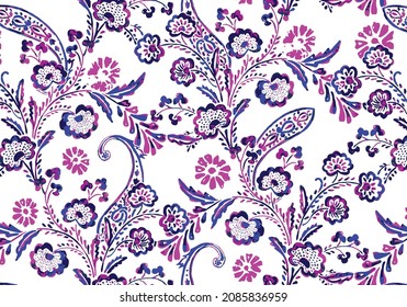 seamless gentle vector paisley print with ethnic paisley and flowers pattern, allover composition. Detailed beautiful paisleys with floral motives 