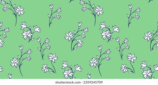 Seamless gentle vintage floral background. Geantly silhouettes vector hand drawn branches floral with tiny, small, cute  flowers. Template for design 