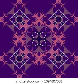 Seamless geo tile vector. Mosaic morrocan,  Arab kitchen, Mexican texture.  Geometric boho design. Violet  Italian majolica tile. Retro floral ornament. Ethnic repeat design.  
