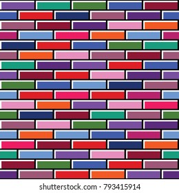 Seamless geomatric texture with brickwork from three-dimensional multi-colored bricks