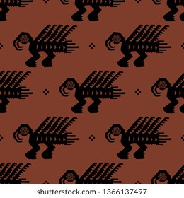 Seamless geometrial pattern with silhouettes of fantastic birds. Ancient Peruvian ethnic motif.