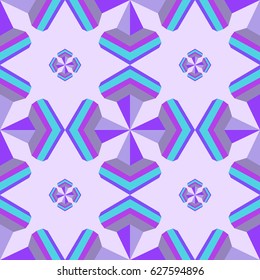 Seamless geometric 3d abstract pattern on purple background.For design, wallpaper, cover invitation, fabric. Vector background.