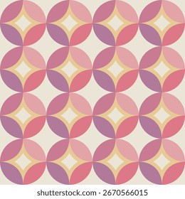 Seamless geometric 3D pattern with stars, circles, and tiles in retro style. Modern abstract background for textiles, wallpaper, prints, and decoration, simple and elegant, not ai.