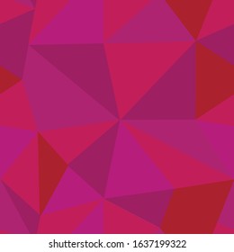 Seamless geometric abstract colorful pattern with pink, purple, purple, dark red triangles, vector graphics background.