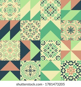 Seamless geometric and abstract floral patterns patchwork