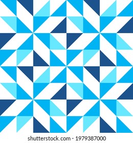 Seamless geometric abstract minimal tiles pattern. Blue triangles on white background forming squares, stars or flowers. Flat design. EPS 8 vector illustration, no transparency, no gradients