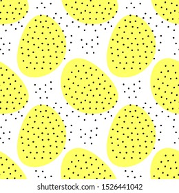 Seamless geometric abstract pattern with black dots and yellow on a white background.