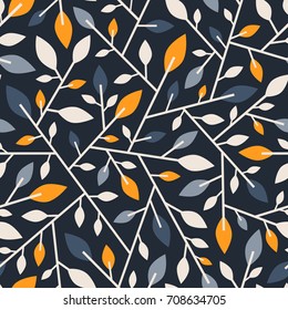 Seamless geometric abstract pattern of branches and leaves.Vector