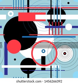 Seamless geometric abstract pattern of circle and lines. Design template for poster, fabric, wallpaper.