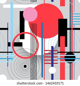 Seamless geometric abstract pattern of circle and lines. Design template for poster, fabric, wallpaper.