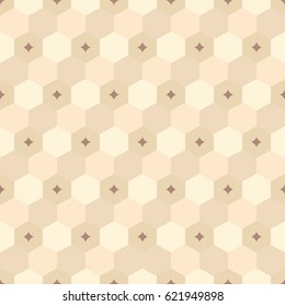 Seamless geometric abstract pattern of color hexagons and curved stars. Pastel colors. Vector background.