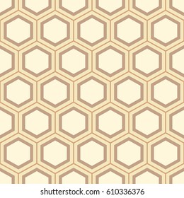 Seamless geometric abstract pattern of colorful hexagons. Retro colors. Fashion geometrical pattern. For fashion textile, cloth, backgrounds. Vector background.