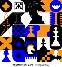 Seamless geometric abstract pattern with elements of chess pieces.