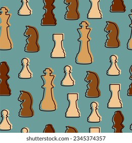 Seamless geometric abstract pattern with elements of chess pieces.