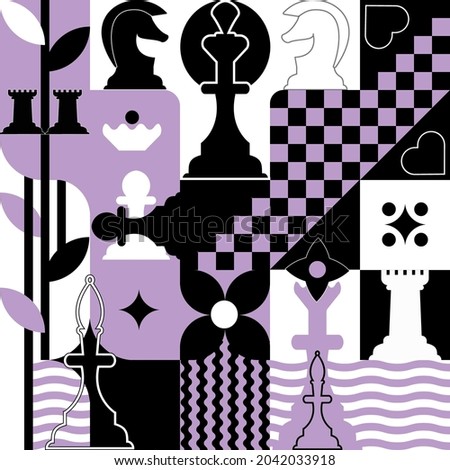 Seamless geometric abstract pattern with elements of chess pieces.