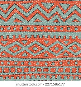Seamless geometric abstract pattern. Ethnic and tribal motifs. Grunge vintage texture with fabric imitation. Vector illustration.