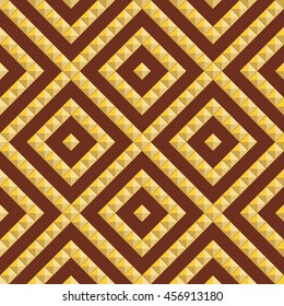 Seamless geometric abstract pattern with gold squares on a brown background