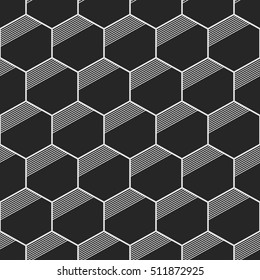 Seamless geometric abstract pattern from hexagons. Fashion geometrical pattern. For fashion textile, cloth, backgrounds. Vector monochrome background.