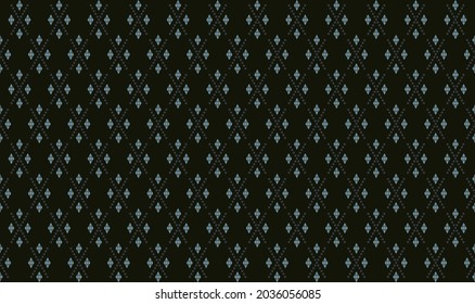 Seamless geometric abstract pattern. Mini gray squares and blue trapezoid on dark background. Vector illustration background. For male shirt patchwork textile wrapping cloth silk scarf bandana