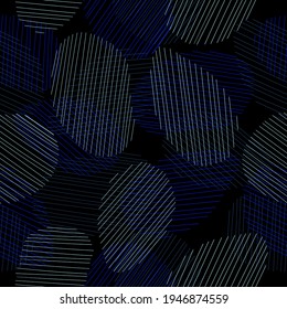 Seamless geometric abstract pattern on black background. The elements consist of rhythmic lines. Vector illustration