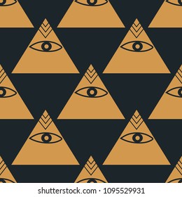 seamless geometric abstract pattern pyramid with an eye