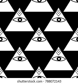 seamless geometric abstract pattern pyramid with an eye