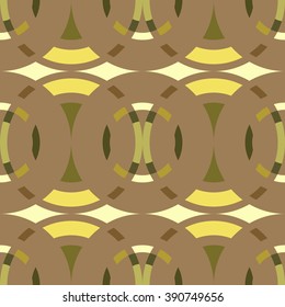 Seamless geometric abstract pattern. Rombus, circle view braiding figure texture. Green, brown, yellow colored background. Vector Seamless geometric abstract pattern. Rombus, circle view braiding figure texture. Green, brown, yellow colored background. Vector