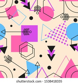 seamless geometric abstract pattern, square, triangle, dot, line, circle and etc. idea for fabric, tablecloth pattern, wrapping paper. abstract modern design