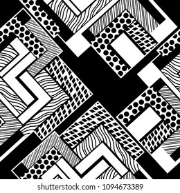 seamless geometric abstract pattern with waves of stripes and dots