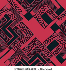 seamless geometric abstract pattern with waves of stripes and dots