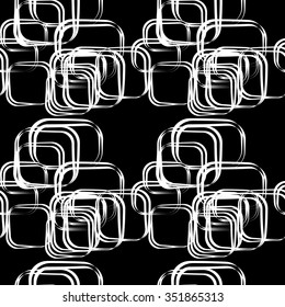 Seamless geometric abstract pattern with white rectangles on black . Vector endless background for creating card, web page background, wallpaper and textile.