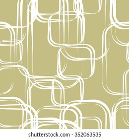 Seamless geometric abstract pattern with white rectangles on yellow. Vector endless background for creating card, web page background, wallpaper and textile.
