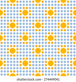 Seamless geometric abstract polka dot pattern with sun. Vector illustration.