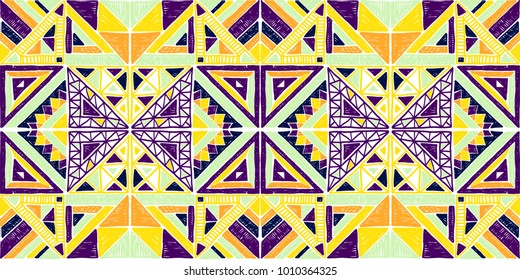 Seamless geometric African pattern. Ethnic ornament on the carpet. Aztec style. Tribal ethnic vector texture. Embroidery on fabric. Indian, Mexican, folk pattern. Quilting, patchwork, jacquard.